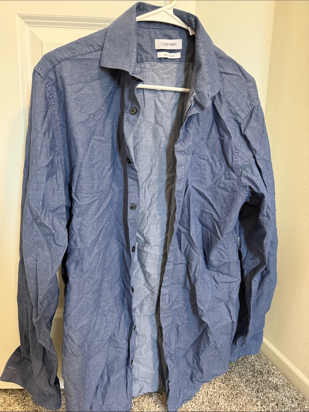Calvin Klein Men's Chambray Blue Shirt Jacket with Subtle Speckle